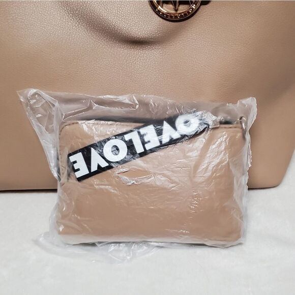 MIA K. Collection Taylor Reversible Tote Taupe Black White Polka Dot LOVE Purse - Picture 4 of 14